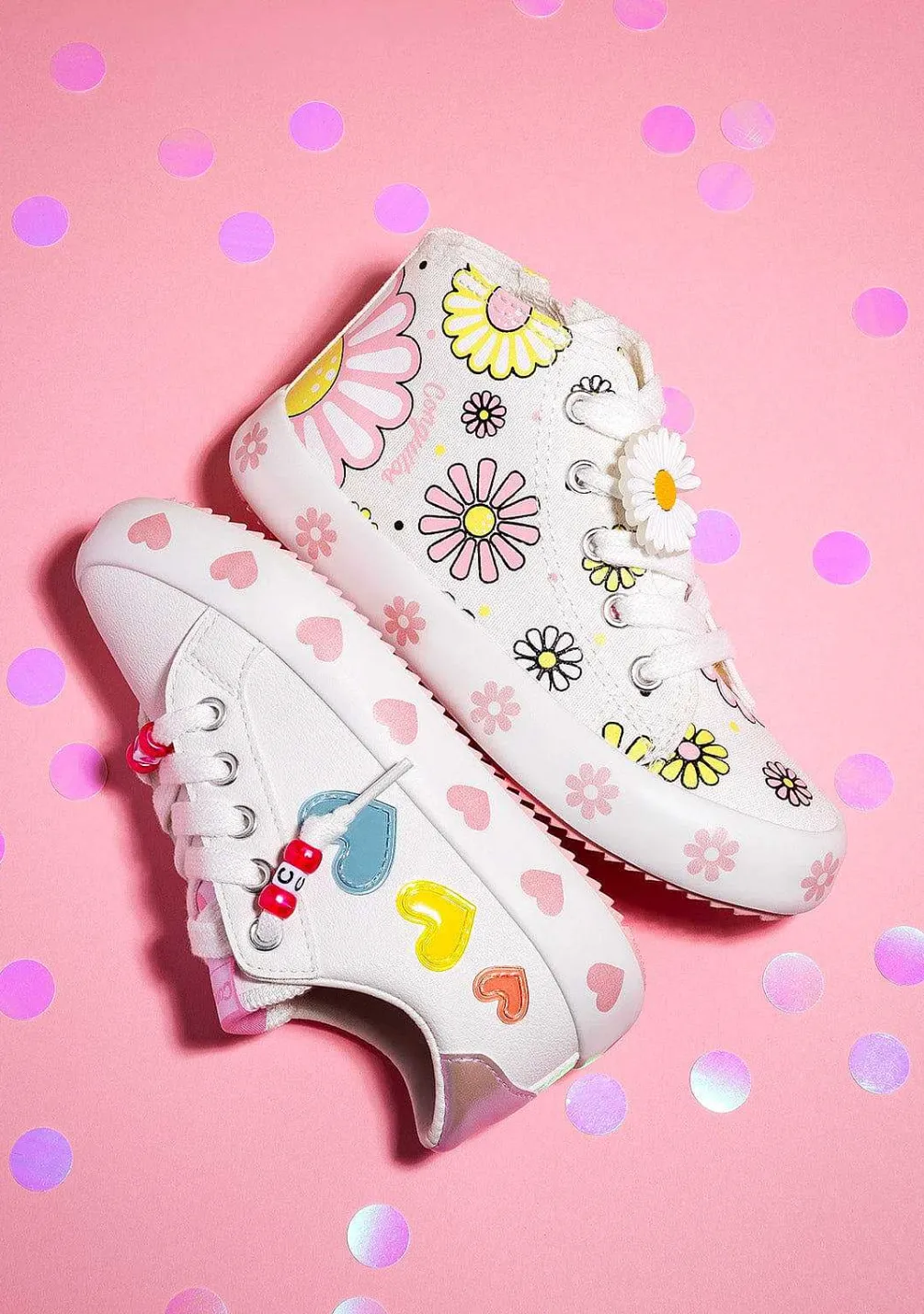 Sapatos De Menina-Conguitos Branco Brilha No Escuro Com Flores Tênis De Cano Alto