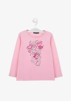 Camisetas De Manga Comprida-Conguitos Camisa Box Feminina Rosa Com Luzes