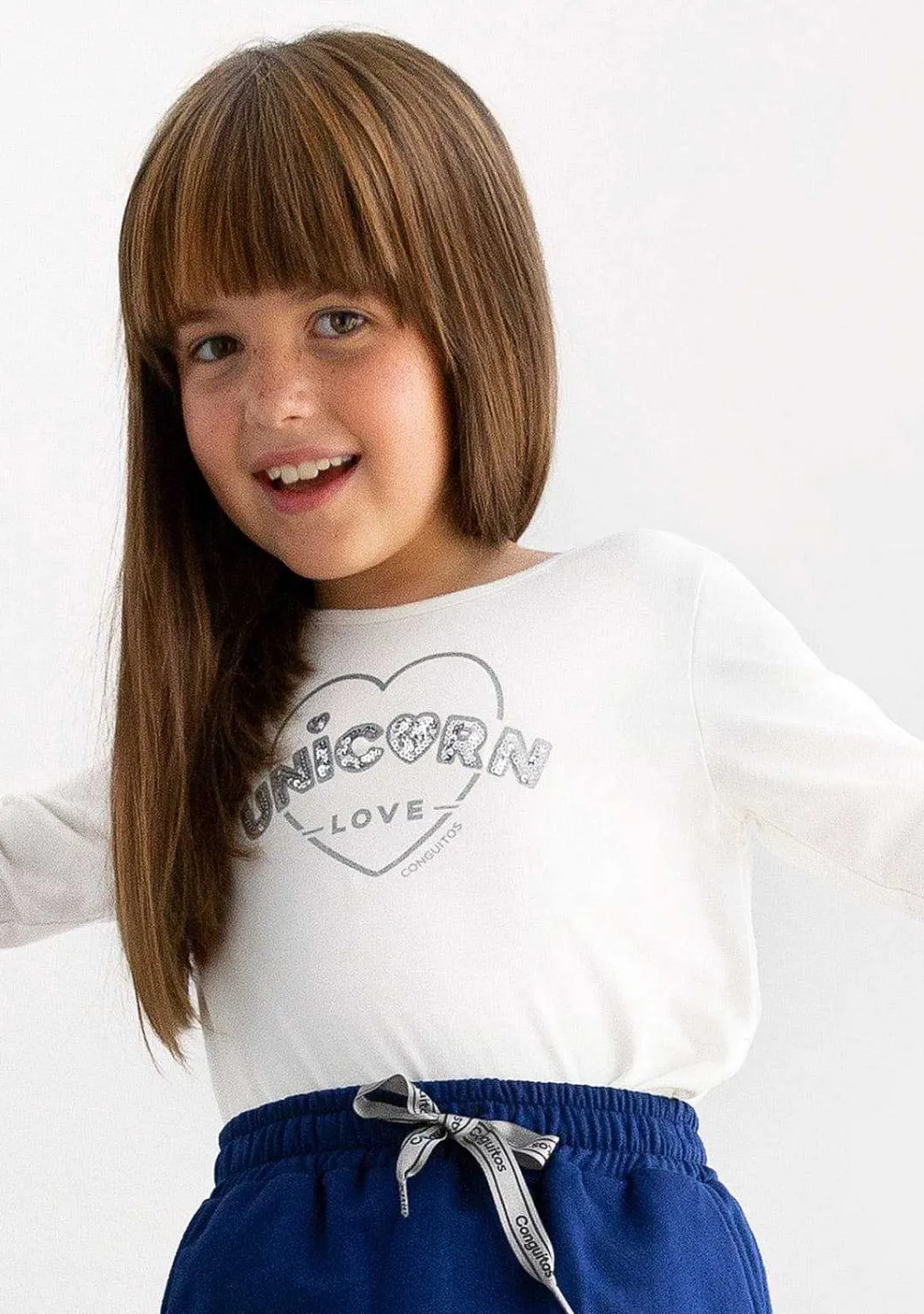 Camisetas De Manga Comprida-Conguitos Camisa Branca Amor Unicornio Menina