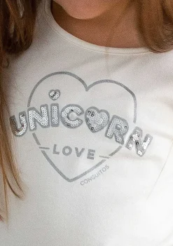 Camisetas De Manga Comprida-Conguitos Camisa Branca Amor Unicornio Menina