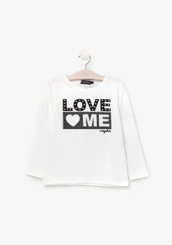 Camisetas De Manga Comprida-Conguitos Camisa Branca De Menina "Love Me" Com Luzes