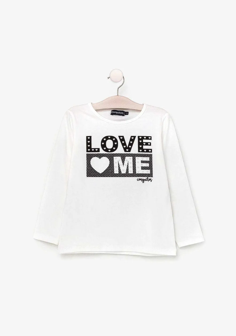 Camisetas De Manga Comprida-Conguitos Camisa Branca De Menina "Love Me" Com Luzes