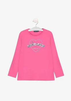 Camisetas De Manga Comprida-Conguitos Camisa Feminina Unicornio Love Fucsia