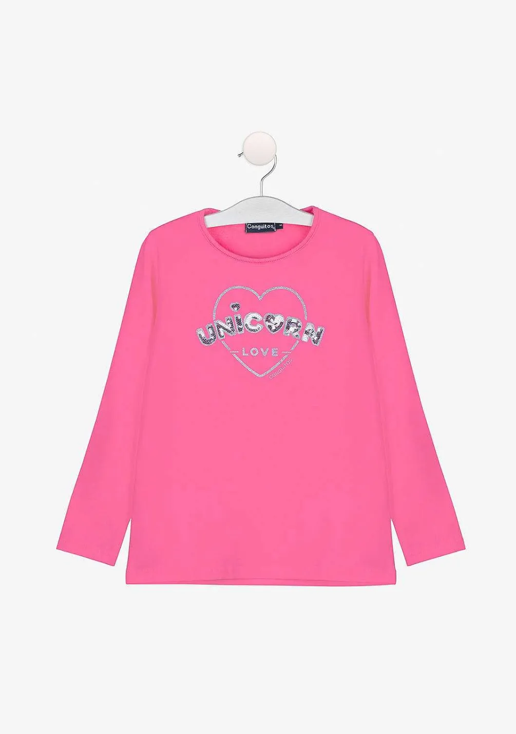 Camisetas De Manga Comprida-Conguitos Camisa Feminina Unicornio Love Fucsia
