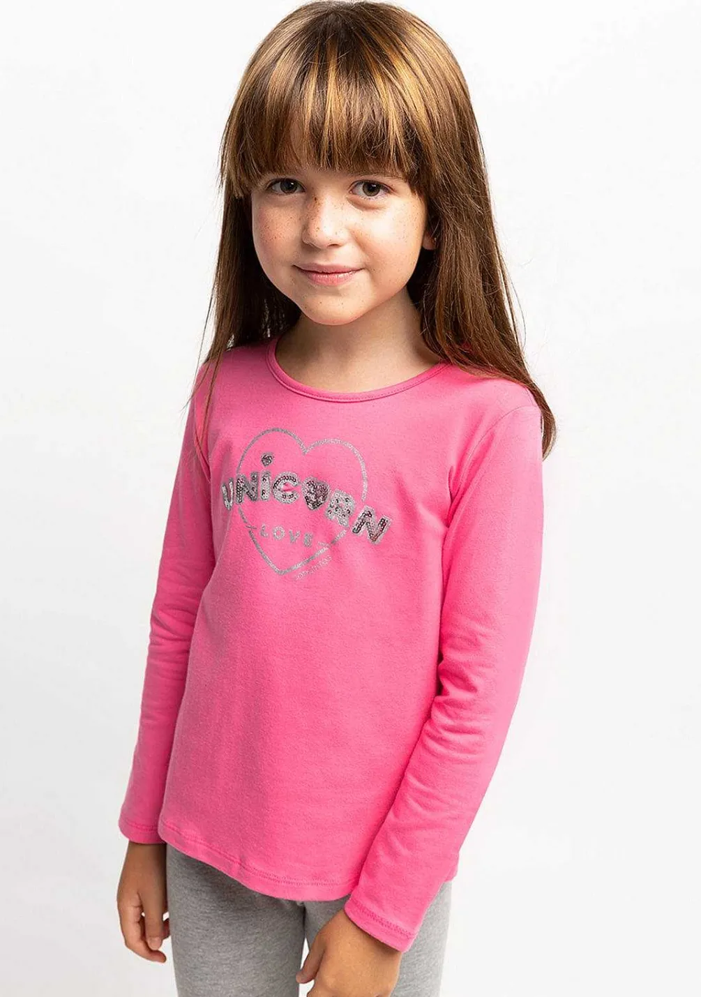 Camisetas De Manga Comprida-Conguitos Camisa Feminina Unicornio Love Fucsia