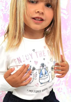 Camisetas De Manga Comprida-Conguitos Camiseta Animal Friends Branca Para Menina