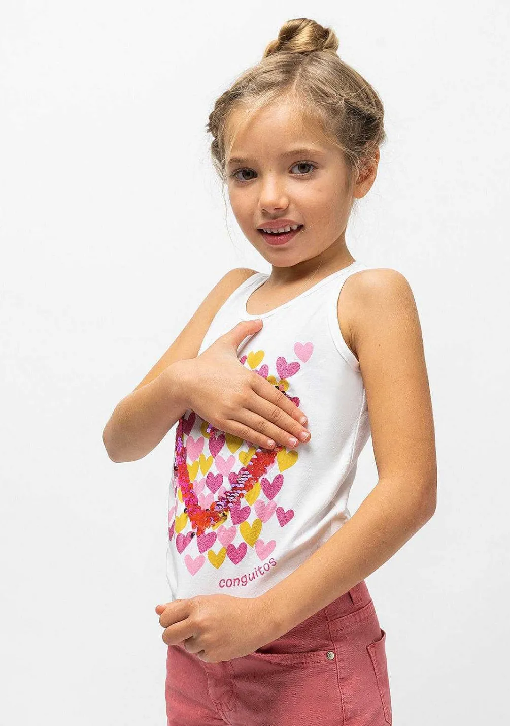 Camisetas-Conguitos Camiseta Branca "Coracoes" De Menina