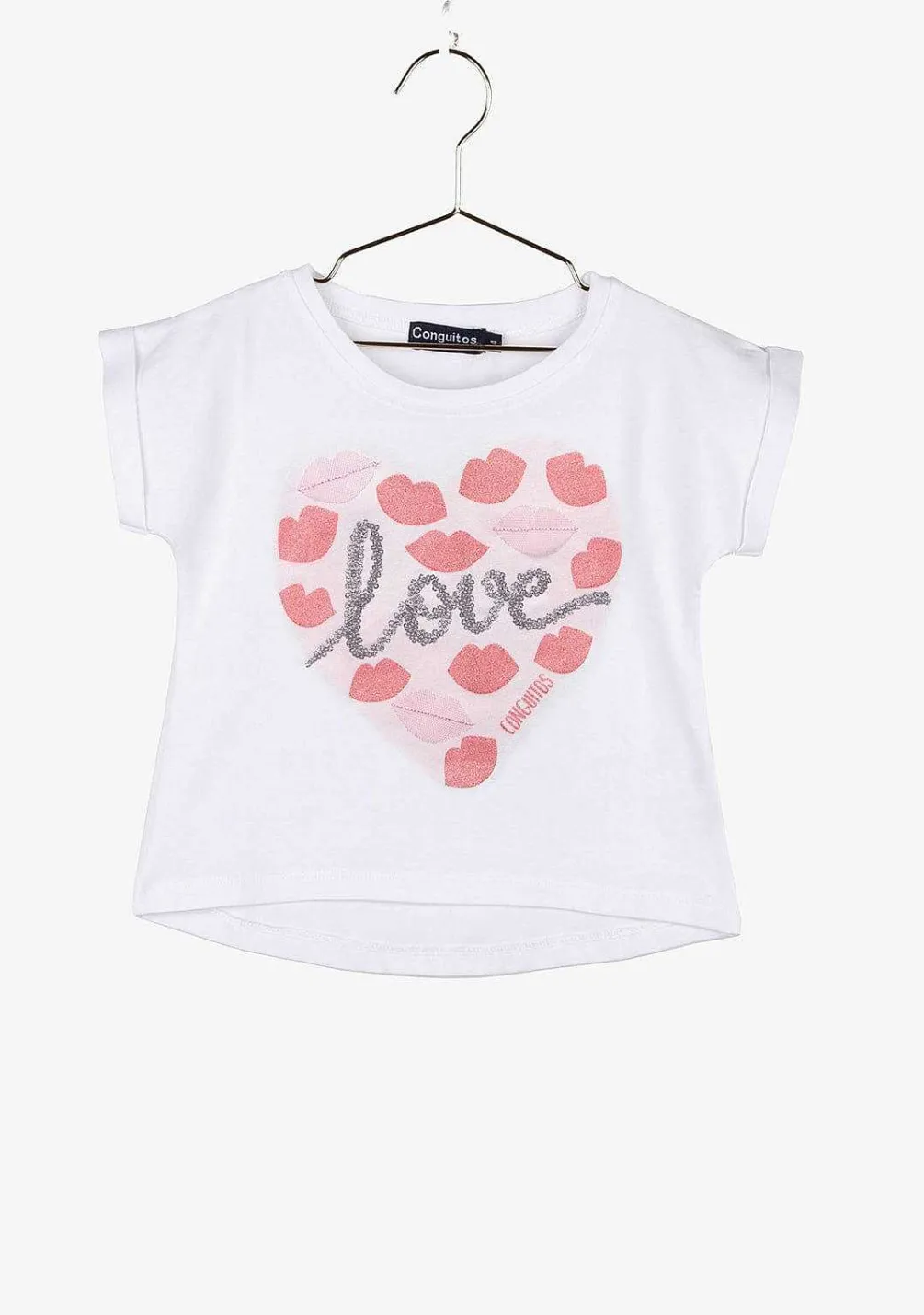 Camisetas-Conguitos Camiseta Branca "Love Kiss" Para Menina
