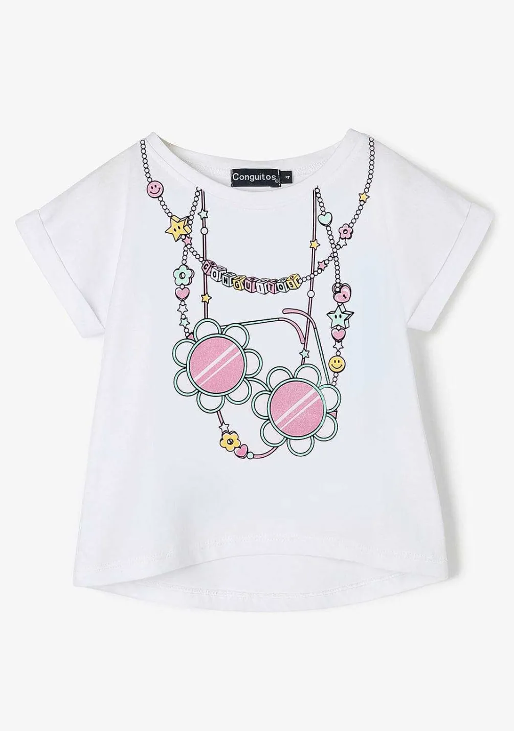 Camisetas-Conguitos Camiseta Colar Glitter Branco Menina