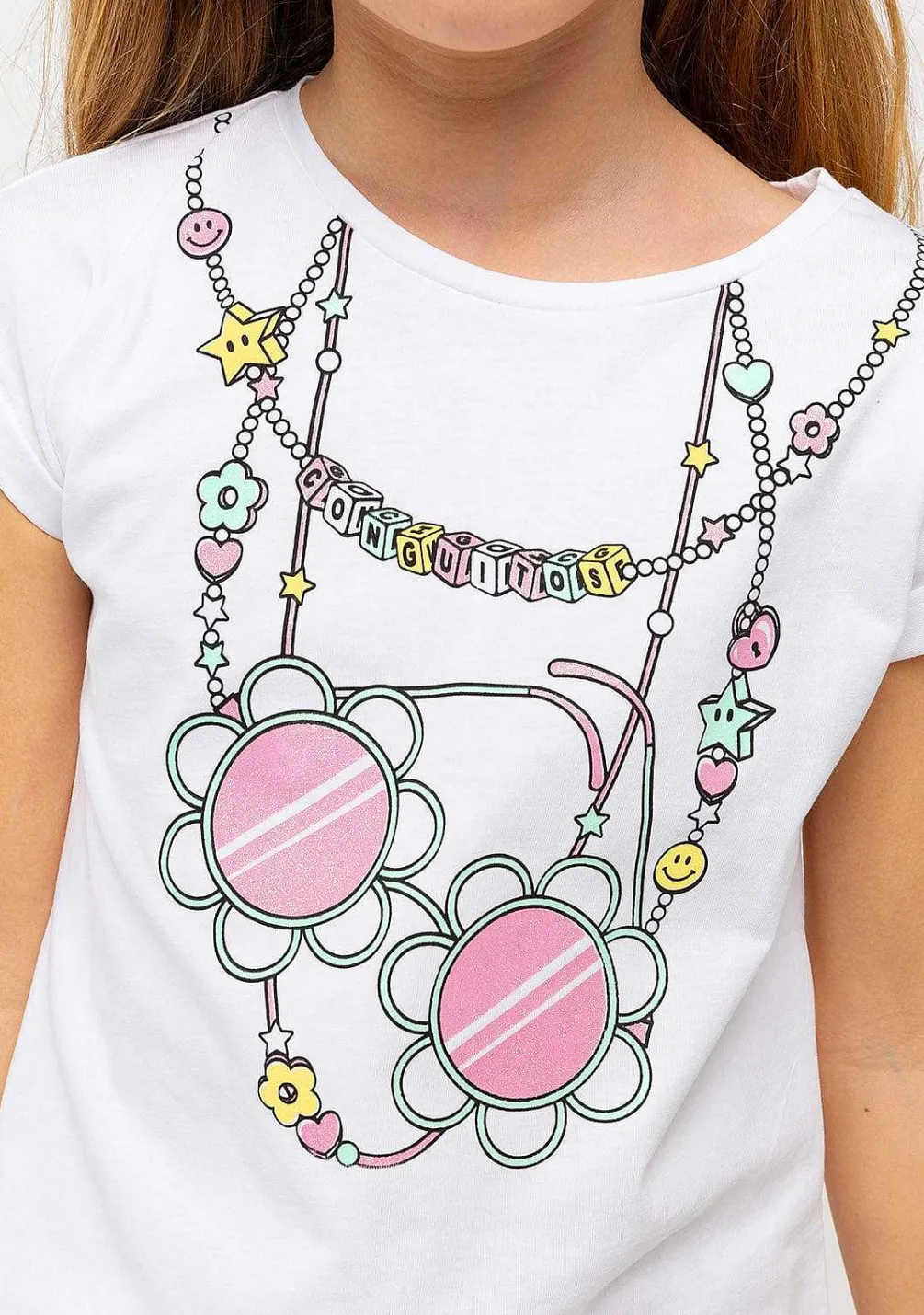 Camisetas-Conguitos Camiseta Colar Glitter Branco Menina