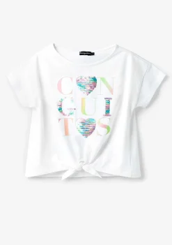 Roupas De Menina-Conguitos Camiseta Com Coracoes De Lantejoulas Brancas