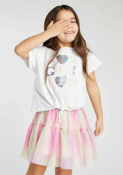 Roupas De Menina-Conguitos Camiseta Com Coracoes De Lantejoulas Brancas