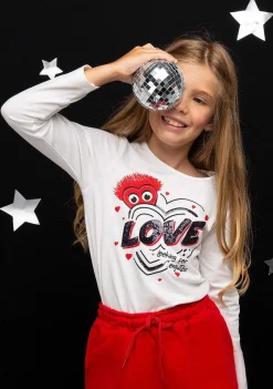 Camisetas De Manga Comprida-Conguitos Camiseta Coracao Branco De Amor Para Menina