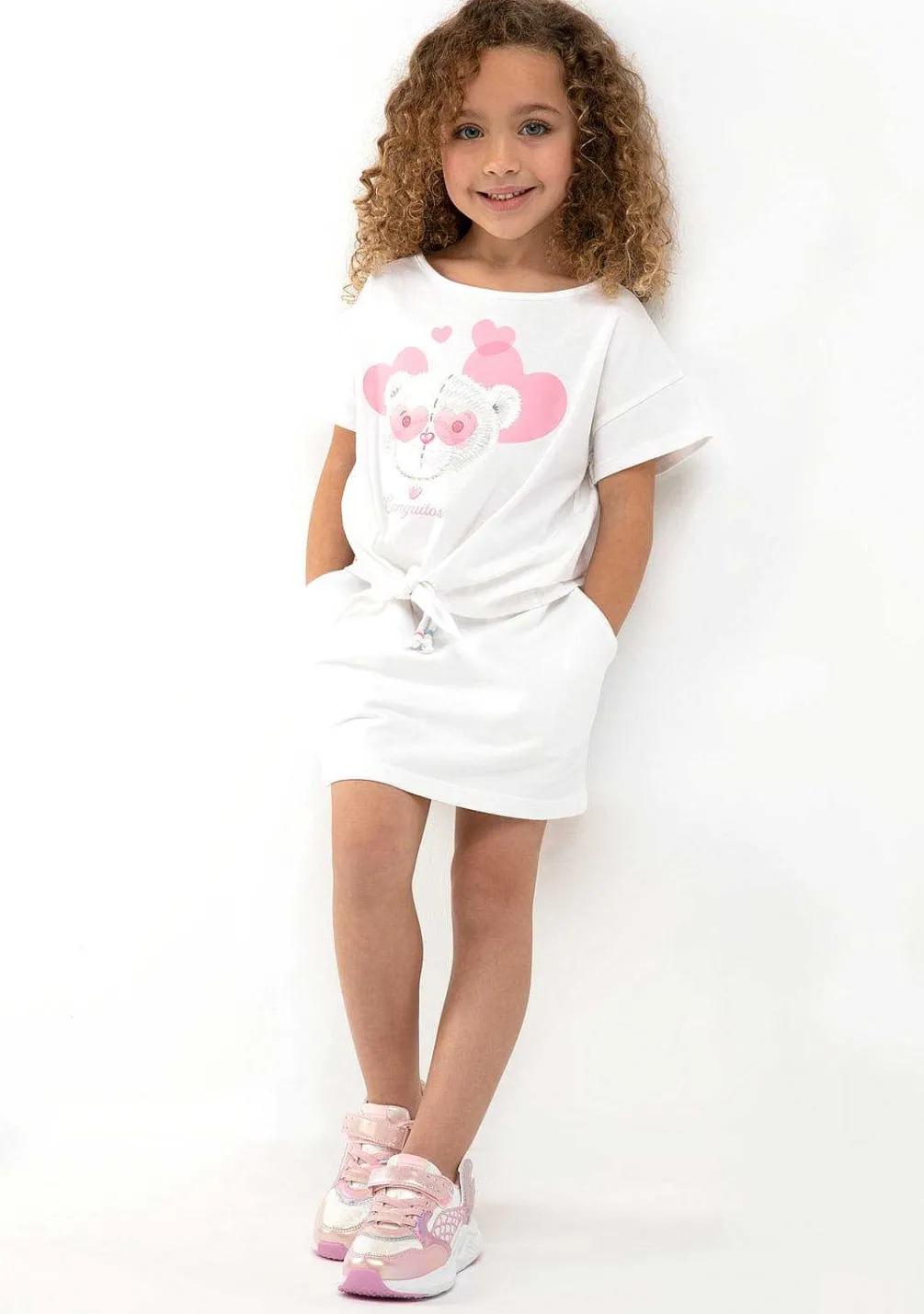 Roupas De Menina-Conguitos Camiseta Coracoes De Urso Branco