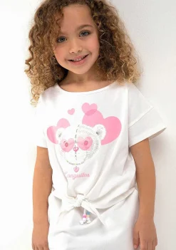 Roupas De Menina-Conguitos Camiseta Coracoes De Urso Branco