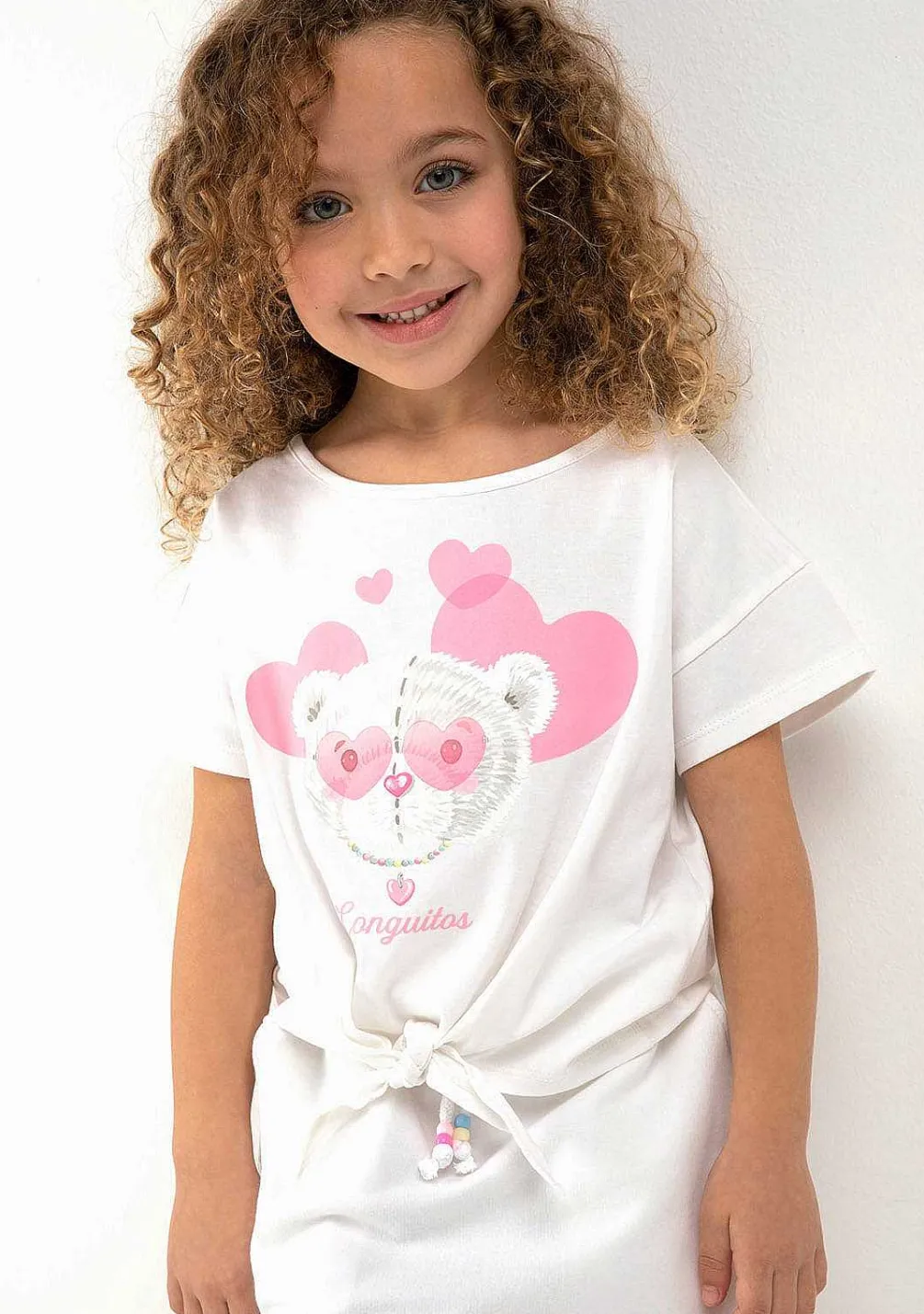 Roupas De Menina-Conguitos Camiseta Coracoes De Urso Branco