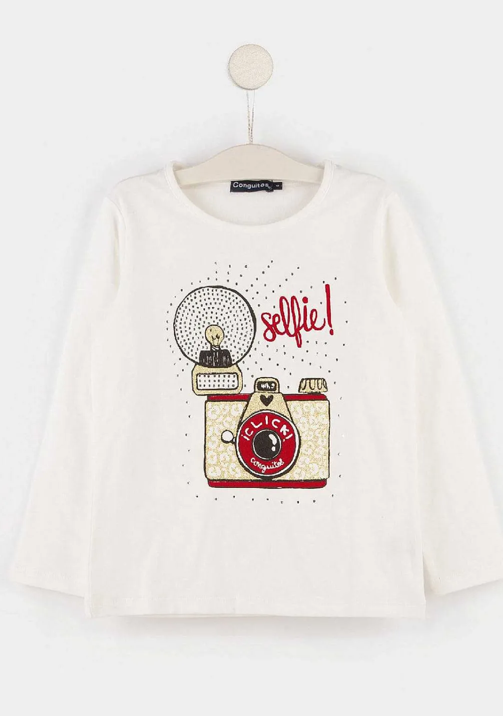Camisetas De Manga Comprida-Conguitos Camiseta De Algodao "Camera" Para Menina