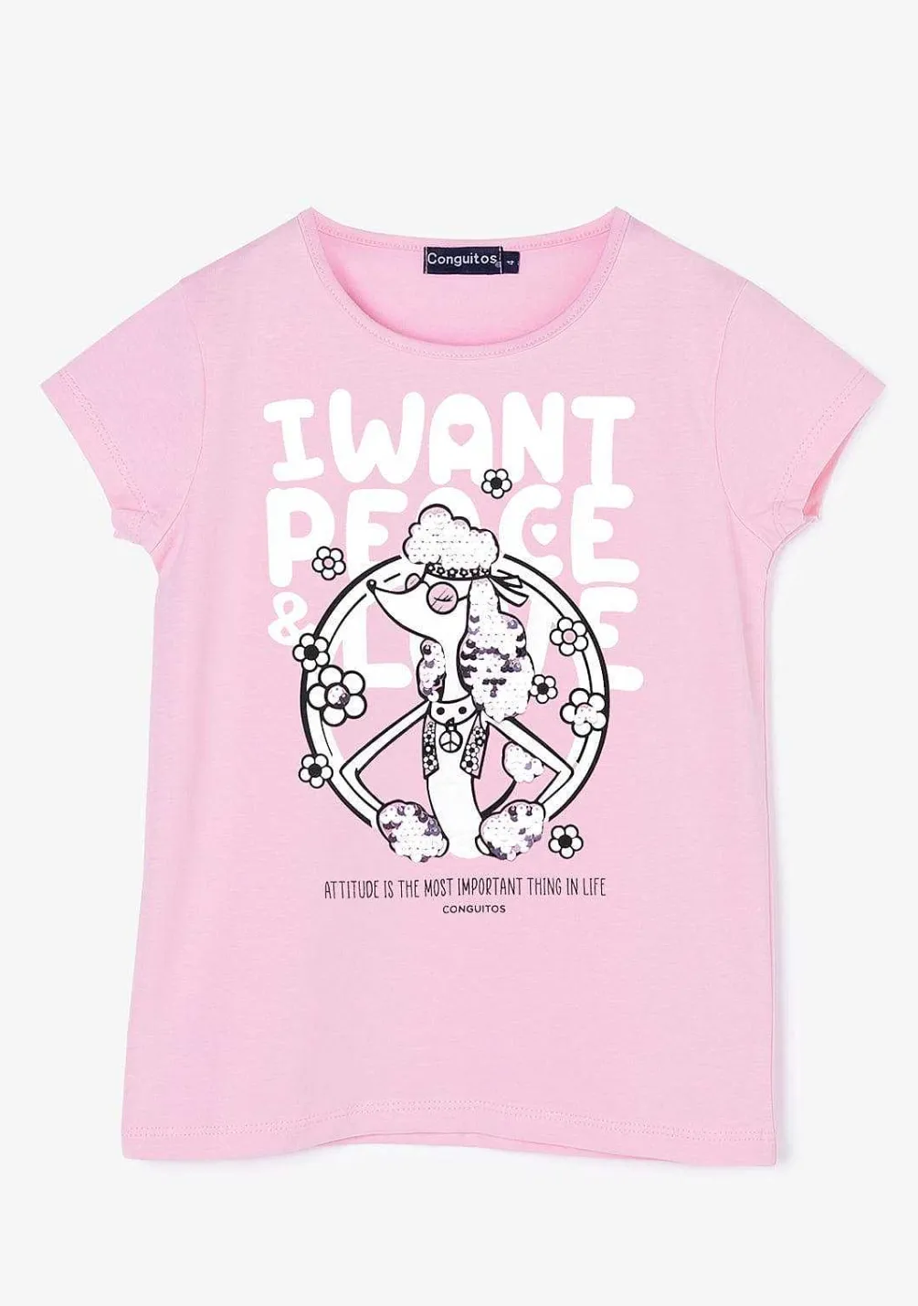 Camisetas-Conguitos Camiseta De Cachorrinho Com Lantejoulas Rosa Para Menina