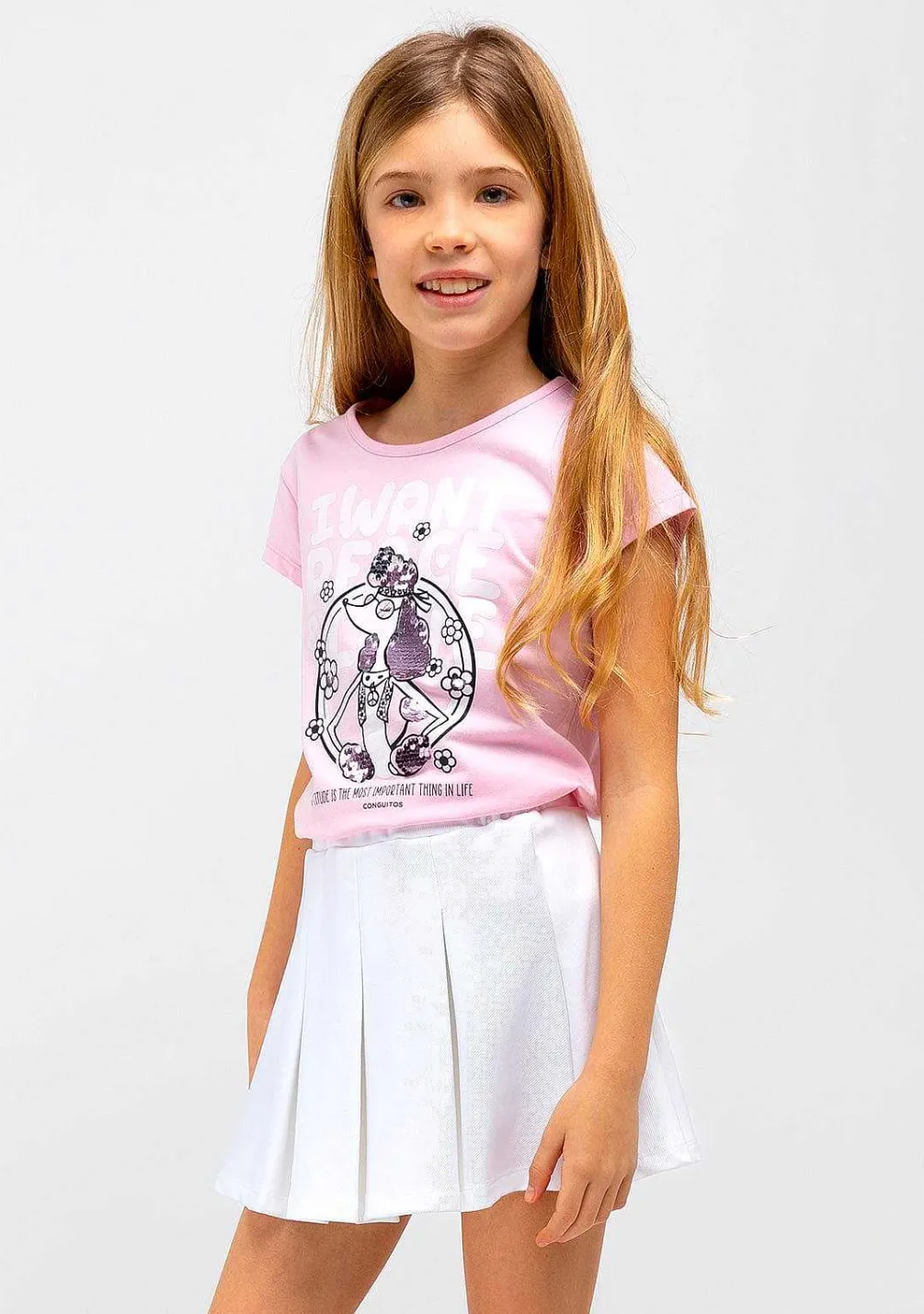 Camisetas-Conguitos Camiseta De Cachorrinho Com Lantejoulas Rosa Para Menina