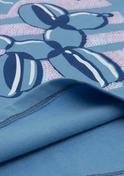 Camisetas De Manga Comprida-Conguitos Camiseta Feminina Com Balao De Cachorro Azul