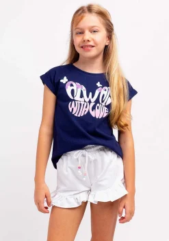 Camisetas-Conguitos Camiseta Feminina Com Estampa Borboleta Azul Marinho