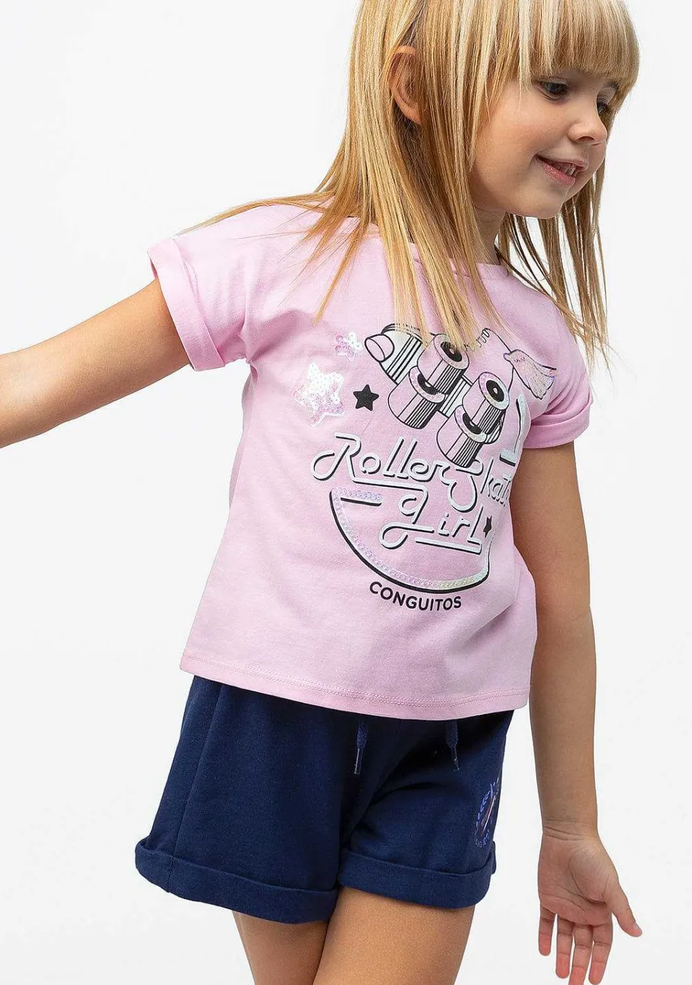 Camisetas-Conguitos Camiseta Feminina Com Lantejoulas E Rolo Rosa