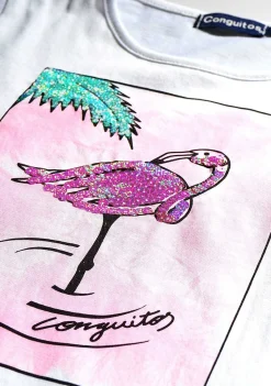 Camisetas-Conguitos Camiseta Feminina Com Lantejoulas Flamingo