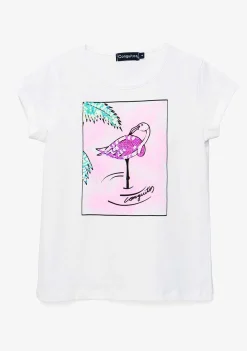 Camisetas-Conguitos Camiseta Feminina Com Lantejoulas Flamingo