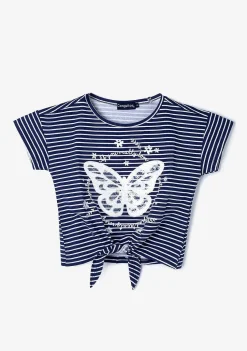 Camisetas-Conguitos Camiseta Feminina Com No Borboleta Azul Marinho