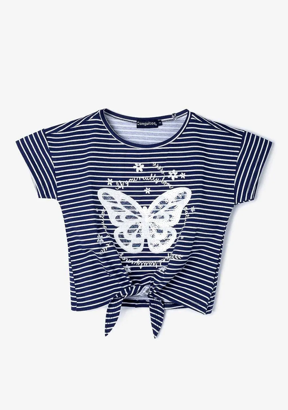 Camisetas-Conguitos Camiseta Feminina Com No Borboleta Azul Marinho