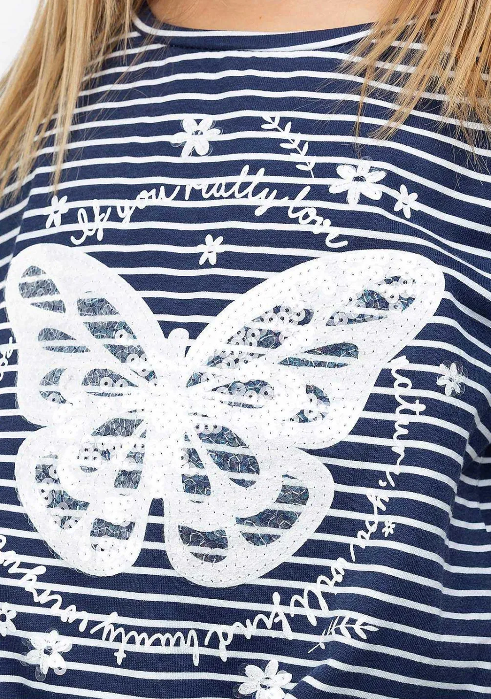 Camisetas-Conguitos Camiseta Feminina Com No Borboleta Azul Marinho