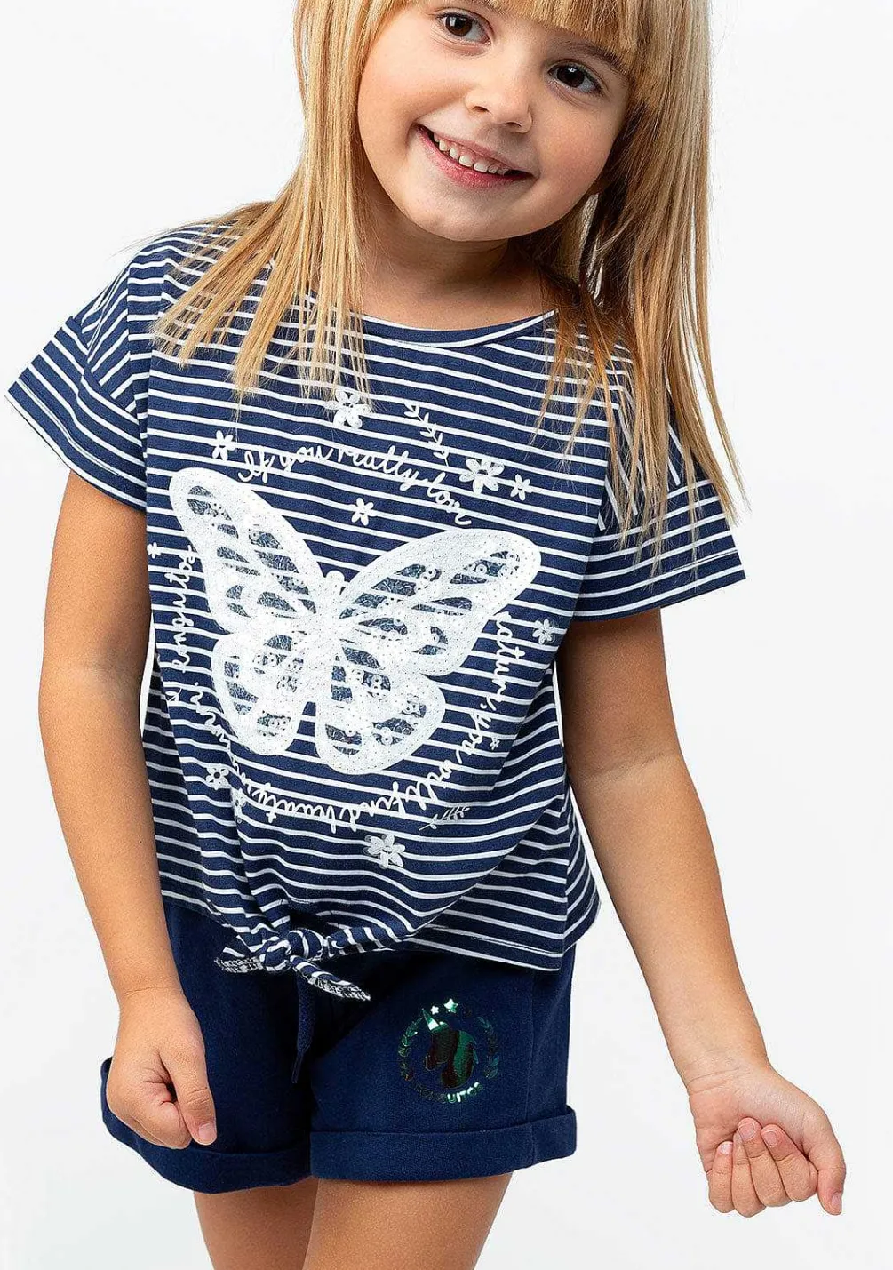Camisetas-Conguitos Camiseta Feminina Com No Borboleta Azul Marinho