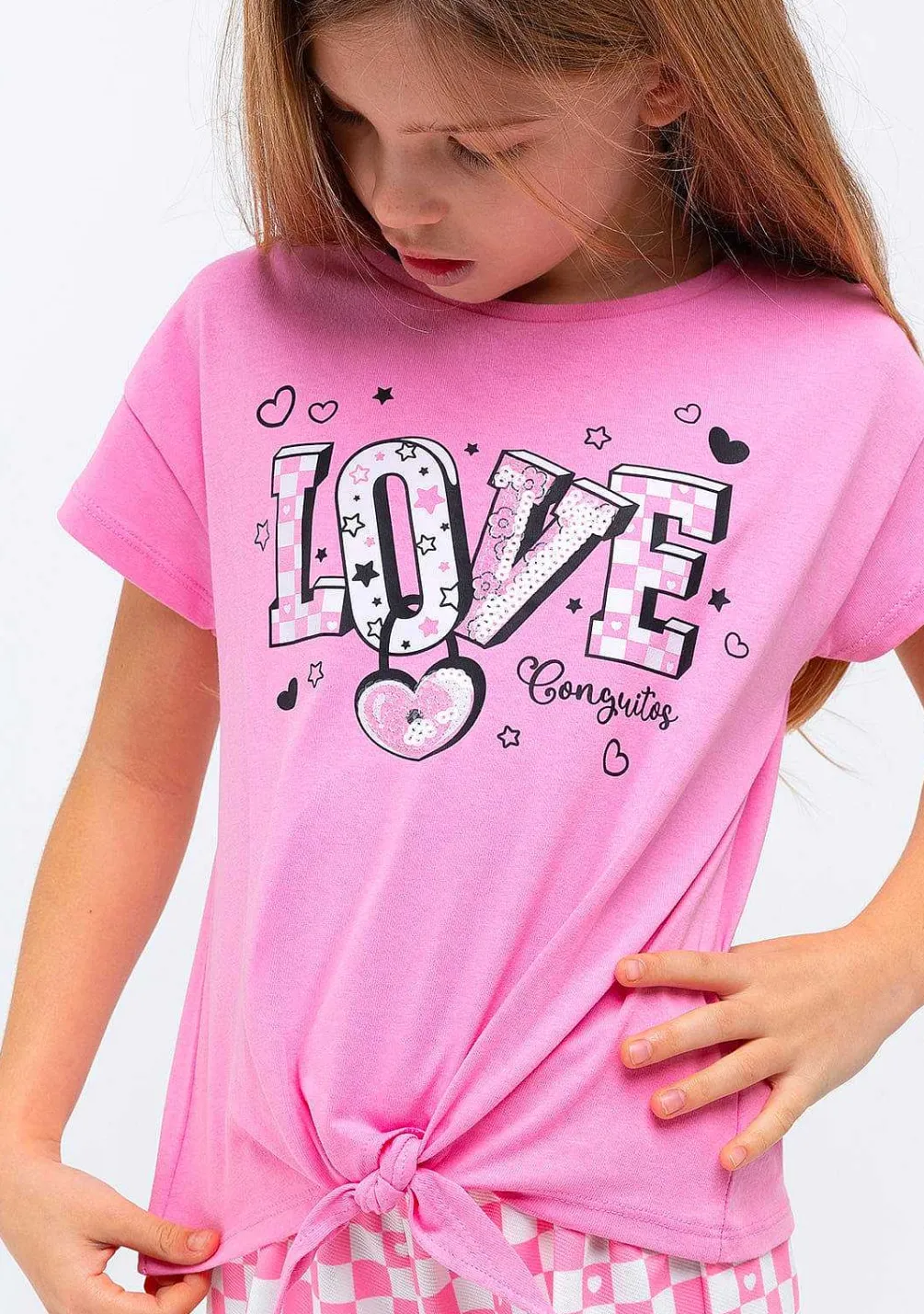 Camisetas-Conguitos Camiseta Feminina Rosa Com Estampa De Amor
