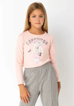 Camisetas-Conguitos Camiseta Feminina Teddy University Rosa