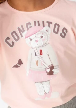 Camisetas-Conguitos Camiseta Feminina Teddy University Rosa