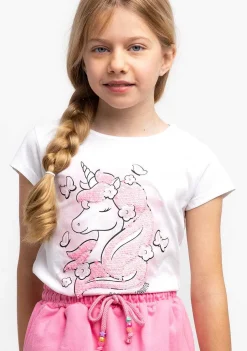 Camisetas-Conguitos Camiseta Unicornio Branca Com Lantejoulas Para Menina