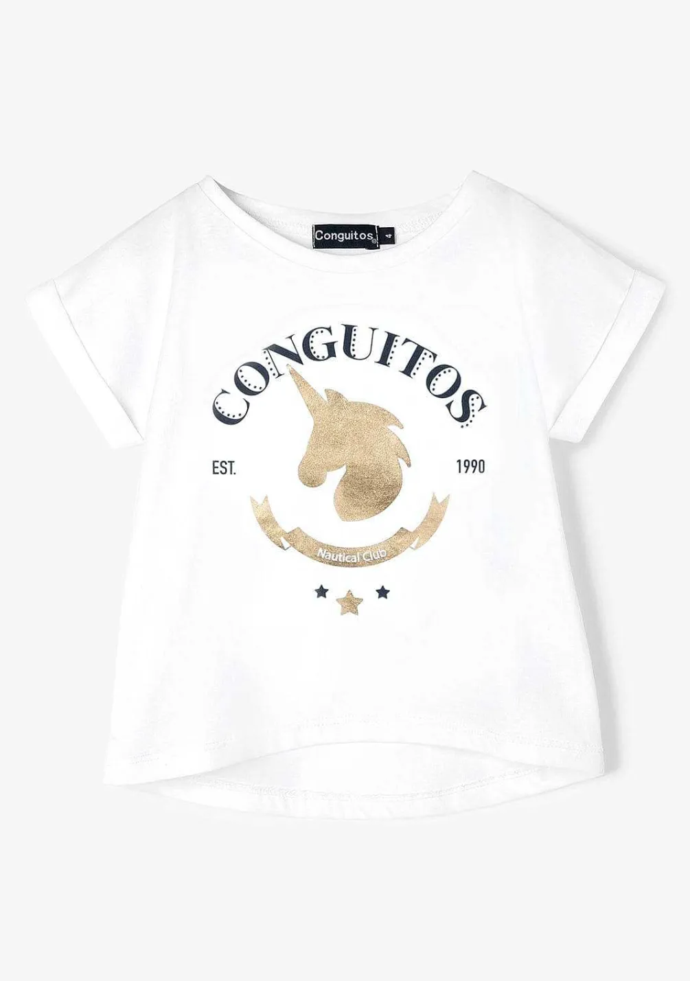 Roupas De Menina-Conguitos Camiseta Unicornio Dourada