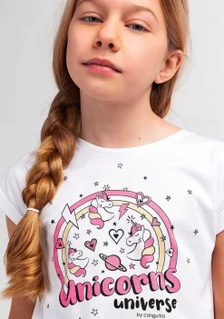 Camisetas-Conguitos Camiseta Unicornio Solar Reativa Feminina Estampa Branca