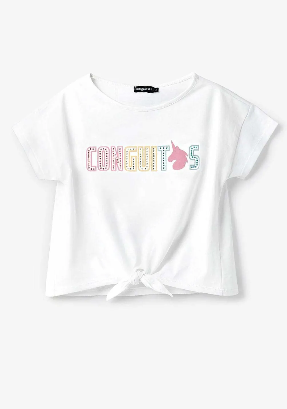 Roupas De Menina-Conguitos Camiseta Unicornio Strass Branco