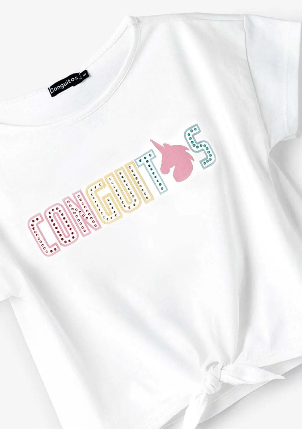 Roupas De Menina-Conguitos Camiseta Unicornio Strass Branco