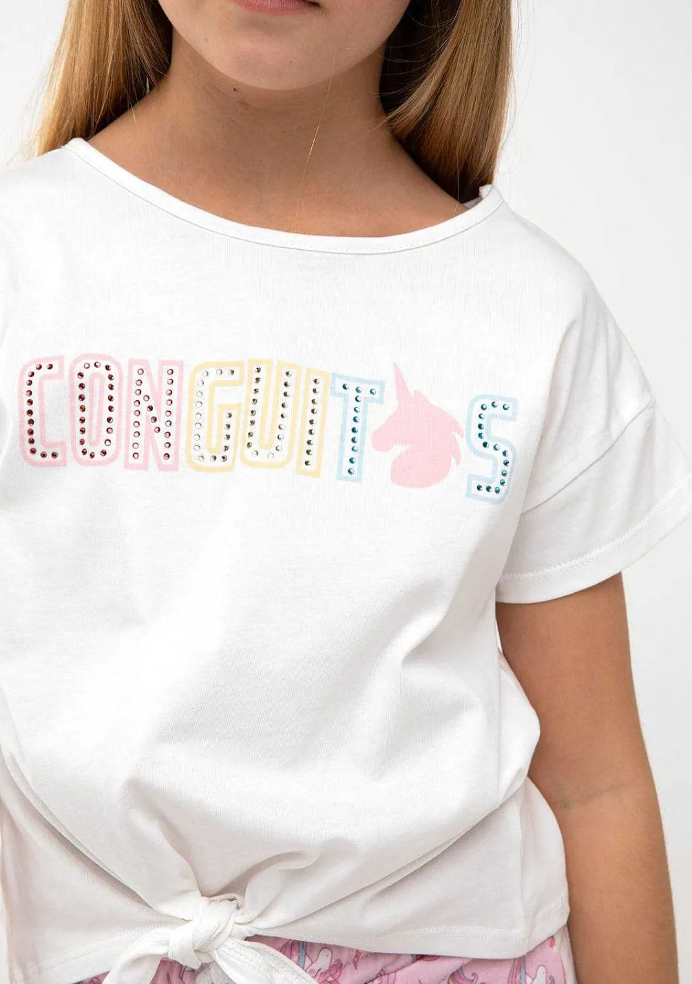 Roupas De Menina-Conguitos Camiseta Unicornio Strass Branco