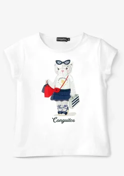 Roupas De Menina-Conguitos Camiseta Urso Branco