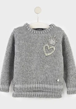 Roupas De Menina-Conguitos Camisola Coracao Coroa Cinzenta Para Menina