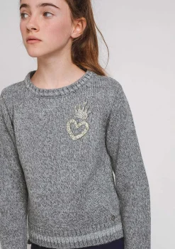 Roupas De Menina-Conguitos Camisola Coracao Coroa Cinzenta Para Menina