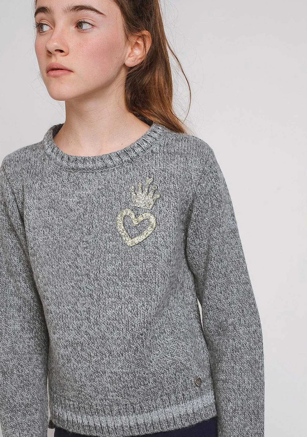 Roupas De Menina-Conguitos Camisola Coracao Coroa Cinzenta Para Menina