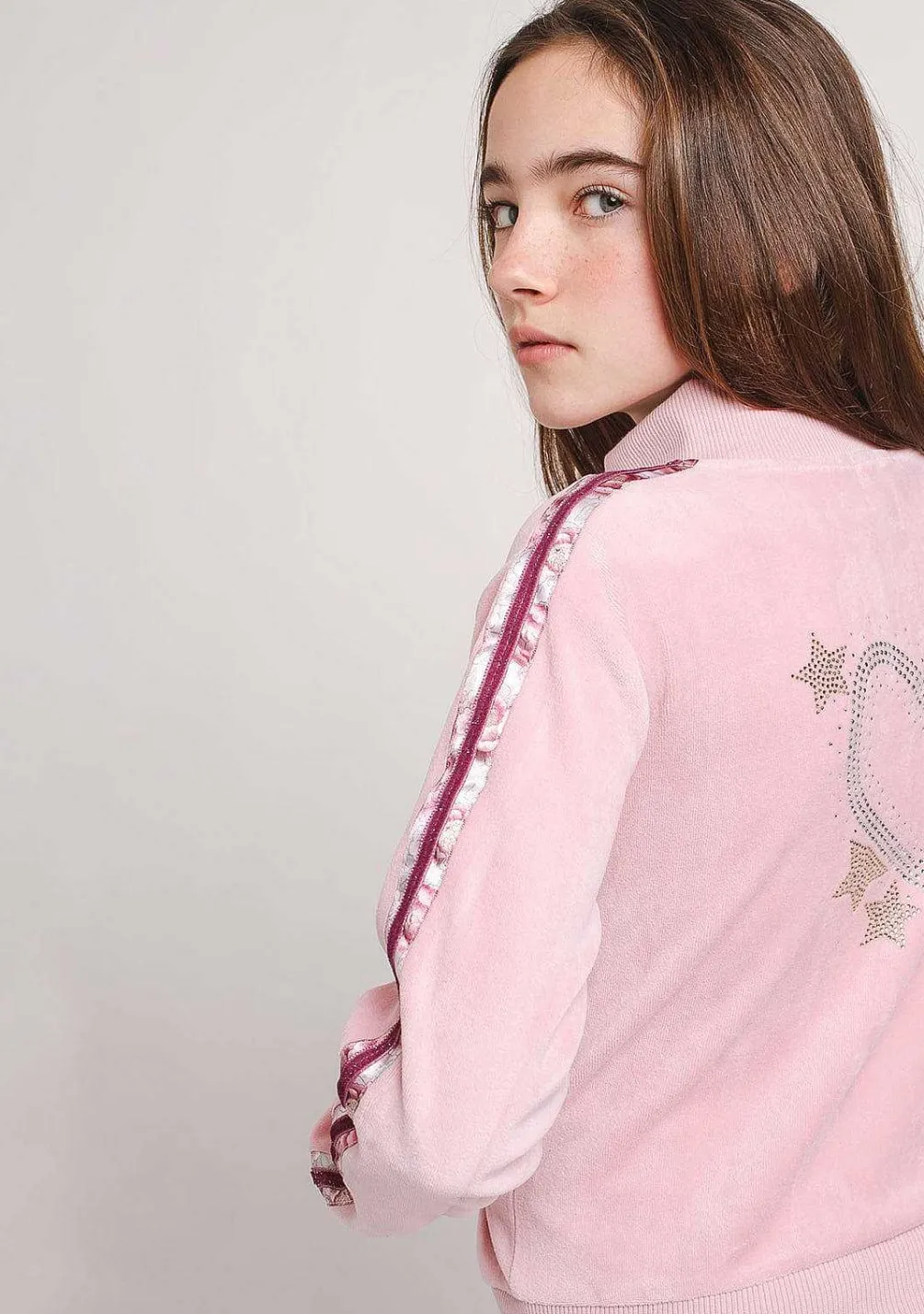 Moletons-Conguitos Casaco De Treino De Veludo Rosa Para Menina