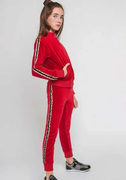 Moletons-Conguitos Casaco De Treino De Veludo Vermelho Para Menina