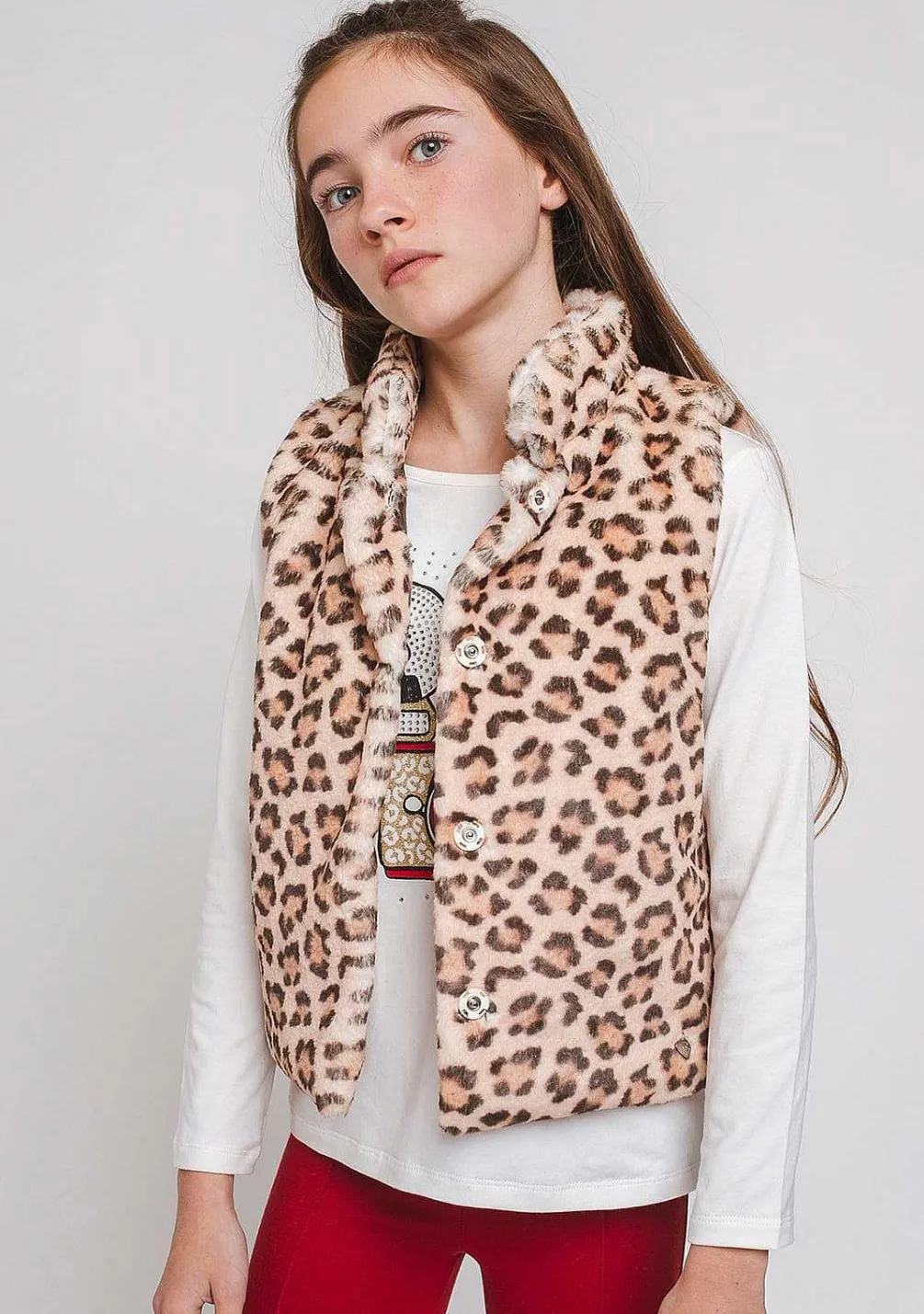 Roupas De Menina-Conguitos Colete De Pele De Leopardo Para Menina