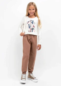 Roupas De Menina-Conguitos Joggers Basicos Castanhos De Menina