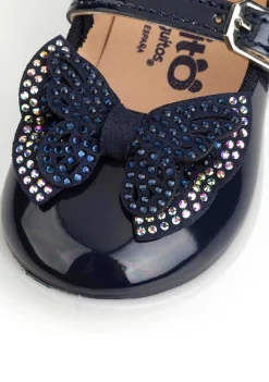 Sapatos Rasos-Conguitos Laco Strass Marinha Para Bebé Mary Janes
